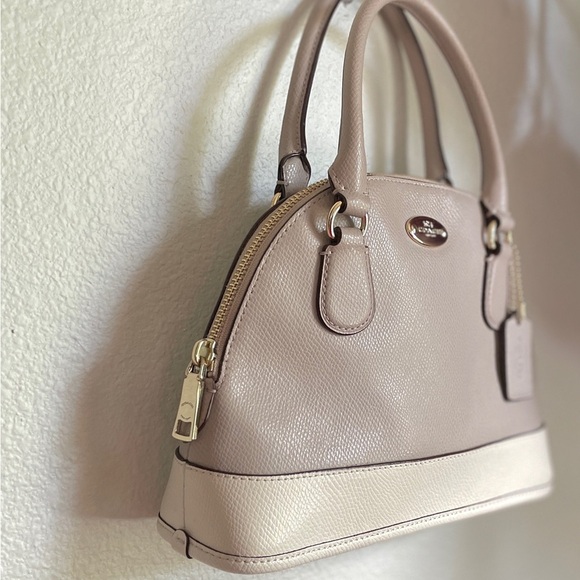 COACH Mini Cora Dome Satchel – Colorblock Taupe/Cream | Pebbled (Grain) Leather - Picture 5 of 15
